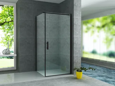 Immagine prodotto di Porta a battente Aloni con ante a filo, pannello laterale da 6 mm e profilo nero opaco (90x90x190 cm)