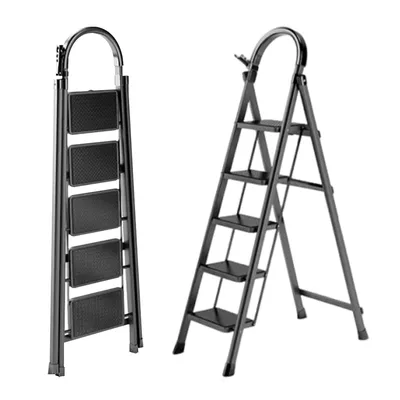 Produktbild von SevenComfort Trittleiter 5 Stufen Stehleiter Klappleiter bis 150kg Sicherheitsriegel Anti-Rutsch Haltegriff Haushaltsleiter ARK01 Schwarz