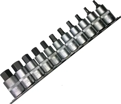 Produktbild von 11 x Kraft Schraubendrehereinsatz Innensechskant 4-19 mm 1/2"-Antrieb Cr-V Stahl