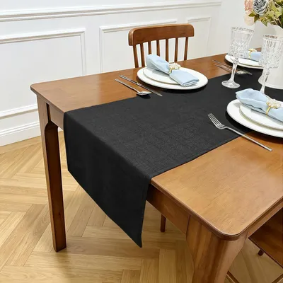 Zdjęcie produktu dla Bieżnik z imitacją lnu, czarny, 35 x 100 cm