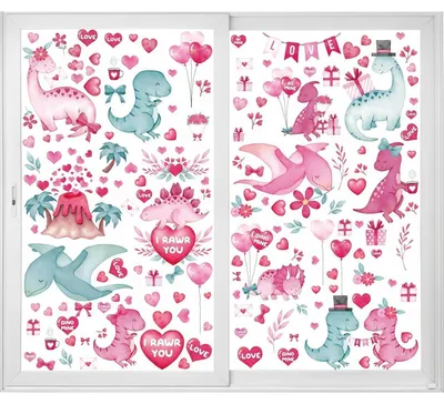 Productafbeelding van Raamstickers, 12 stuks, dinosaurus thema, decoratie, Valentijnsdag