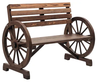 Produktbild von Outsunny Gartenbank 2-Sitzer Sitzbank Holzbank Wagenrad-Design bis 240 kg