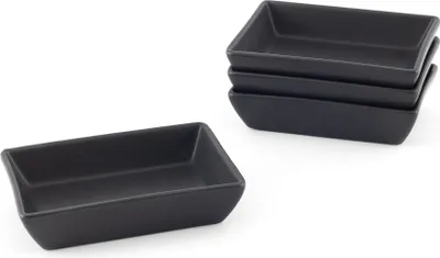 Produktbild von Hanseküche Servierteller aus Steingut 4er Set [5 x 8 cm] - Dip Schalen, Vorspeisen Teller rechteckig schwarz matt, Mezze eckig, spülmaschinengeeignet