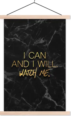 Produktbild von MuchoWow® Textilposter Zitate - Marmor - Gold - Schwarz 60x90 cm mit holzfarbenen Rahmen - Textil