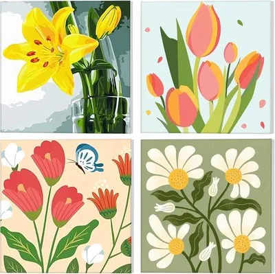 Image de Kit de peinture pour enfants « Paysage fleuri » 20 x 20 cm, 4 pièces