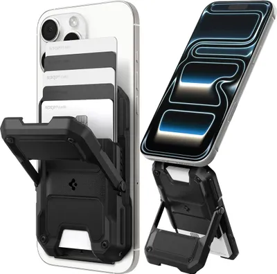 Produktbild von MagSafe Kartenetui mit Standfunktion und RFID-Schutz, Spigen Tough Armor Pro, Schwarz
