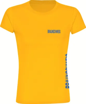 Produktbild von multifanshop Damen T-Shirt - Braunschweig - Brust & Seite, gelb, Größe S