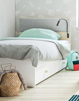 Produktbild von Bett "ELMO" Einzelbett 90x200cm weiß Buche inkl. Rollrost
