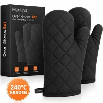Productafbeelding van Unyqoos® Montzys® Oven- en grillhandschoenen set – hittebestendig tot 240 °C, comfortabele pasvorm en veilige grip voor oven en barbecue