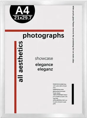 Imagen del producto de Marco de fotos A4, plateado, de 21 x 29,7 cm, para fotografías y carteles