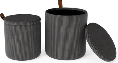 Immagine prodotto di Set di pouf rotondi con contenitore, impilabili, in velluto a coste, grigio
