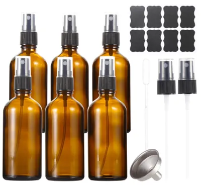 6er-Set 100 ml Amberglas-Sprühflaschen, feiner Nebel, nachfüllbar