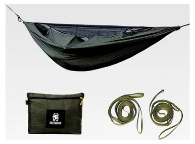 Produktbild von Reisehängematte für 1 Person mit Moskitonetz 260x130cm (Armee Grün)
