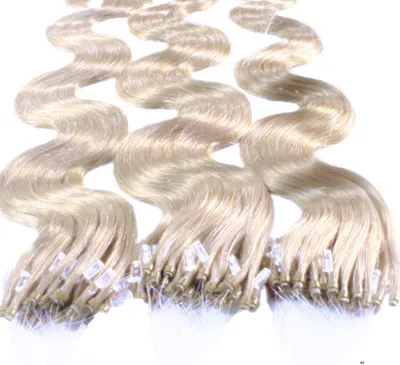 Produktbild von hair2heart Microring Extensions Echthaar Gewellt - 25 Strähnen 1g 50cm 10/1 hell-lichtblond asch