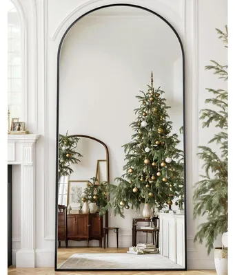 Immagine prodotto di Specchio a figura intera, da appoggio, 180x80 cm, cornice in alluminio, infrangibile, curvo, nero/oro