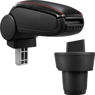 Image de [pro.tec] Accoudoir central pour VW Up  (3 et 5 portes) - accoudoir avec compartiment de rangement - rembourré - cuir synthétique noir avec coutures rouges