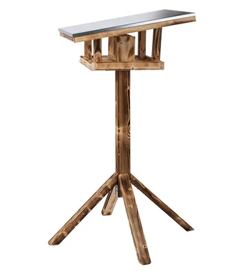 Produktbild von Dehner Natura Wildvogel-Futterhaus Rofan, inkl. Ständer Alpstein, 129.7 x 84.3 x 84.3 cm, Fichtenholz geflammt / Blech, braun / silber