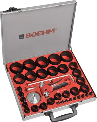 Obrázok produktu pre BOEHM JLB260PACC Sada dierovačov 2-60 mm vrátane držiaka, montážneho kotúča, pružinového stredového hrotu, tyče s kompasom a náhradnej čepele v kovovom puzdre