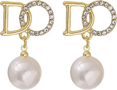 Imagen del producto de Pendientes pequeños con perla y circonita, color dorado, para mujeres y niñas