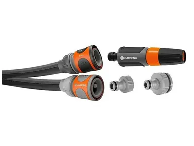 Image de Tuyau textile Liano Life 1/2", set de 30 mètres (gris foncé/orange, modèle 2023, avec seringue de nettoyage, 2 raccords de robinet)