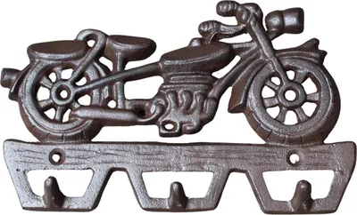 Produktbild von Garderobe Wandhaken aus Gusseisen antikbraun Motorrad-Design mit drei Haken L20xH12cm