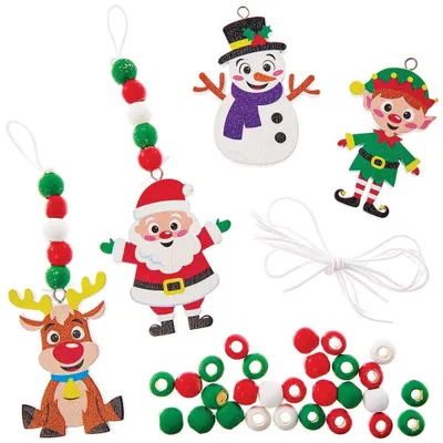 Produktbild von Baker Ross FX376 Weihnachten Bastelset mit Perlen für Kinder-4er Pack, Set für K