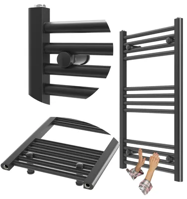 Obrázek produktu pro Granitan – koupelnové radiátory – sušák na ručníky – 50 × 80 cm – černý – ohřívač ručníků – BRENO