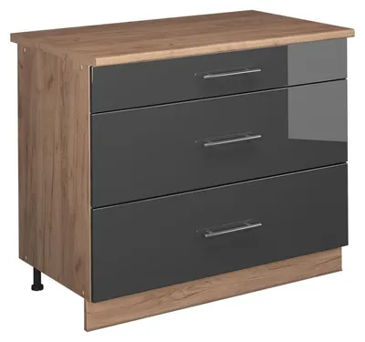 Produktbild von Küchenunterschrank Vicco Fame-Line Anthrazit Hochglanz/Goldkraft Eiche 100 cm, AP Eiche, Model 62037
