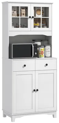 Produktbild von HOMCOM Küchenschrank Hochschrank mit Mikrowellenregal 2 Schränken für Wohnzimmer