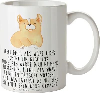 Produktbild von Mr. & Mrs. Panda Becher Corgie - Weiß - Geschenk, haferl, Kaffeetasse, Hund, Sprüche, Keramiktasse, Lebensfroh, Geschenktasse, Kaffeebecher, Lebensfreude, Tasse, Spruch