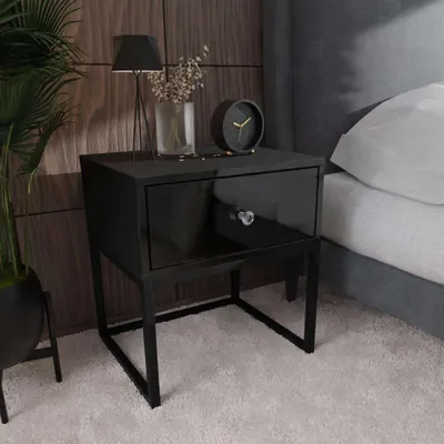 Obrázek produktu pro Noční stolek BLANCO LOFT černý vysoký lesk s úchytkami