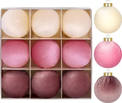 Productafbeelding van Set kerstballen StarryLights, fluwelen kerstballen in tinten roze en beige