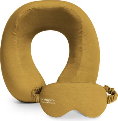 Produktbild von Reise-Set Reisekissen Memory Foam + Schlafmaske licht-blockierend Nackenkissen Flugzeug Bezug abnehmbar waschbar, Nackenhörnchen Augenmaske Reisezubehör
