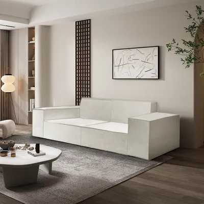 Produktbild von Sofa, Zweisitzersofa, Trendsofa, Relaxsofa, Loungesofa, mit Armlehnen, für das Wohnzimmer geeignet Beige L220*B100*H70cm【NC-035】