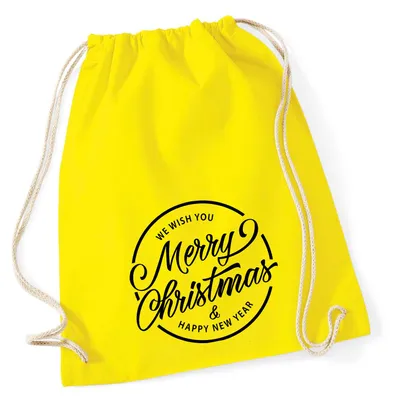 Produktbild von Huuraa Turnbeutel Merry Christmas Schriftzug 12 Liter Yellow Baumwolle Rucksack Geschenkidee