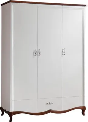 Produktbild von Casa Padrino Luxus Art Deco Schlafzimmerschrank Weiß / Dunkelbraun 164,2 x 62,5 x H. 209,5 cm - Kleiderschrank mit 3 Türen und Schublade - Schlafzimmermöbel