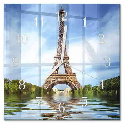 Produktbild von Tulup Glasuhr Wanduhr Küchenuhr Echt-Glas 30x30 cm Modern Dekorativ Geräuschlos Weiße Zeiger - Eiffelturm