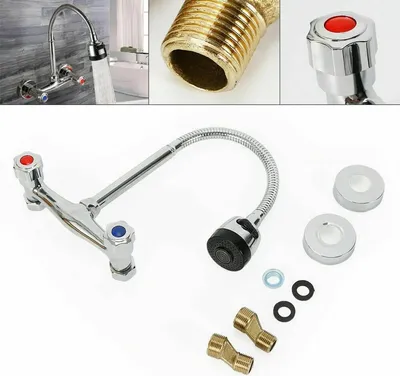 A collage of images showing a kitchen faucet and its components.