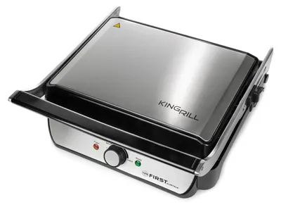 Produktbild von TZS First Austria Tischgrill, Elektrogrill für den Tischgebrauch, Grillplatte für Fleisch & Gemüse, 180°-Öffnung, Kontaktgrill mit Antihaftbeschichtung, in Schwarz/Edelstahl, 900 W