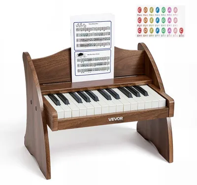 Obrázek produktu pro VEVOR dětské klávesy, 25 kláves, elektronické piano, dřevěné klavíry pro děti od 3 let, hudební hračky s realistickým zvukem, duální napájení, nastavitelná hlasitost, hudební výchova, ořechové dřevo