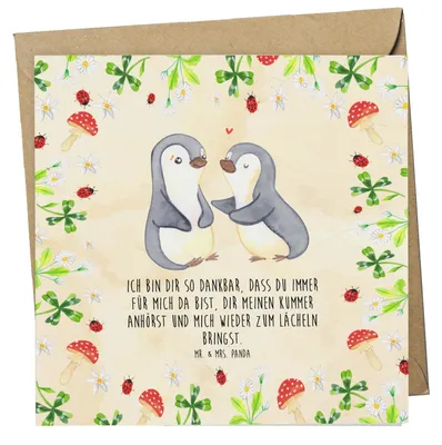 Produktbild von Mr. & Mrs. Panda Grußkarte Pinguine trösten - Naturpapier - Geschenk, Liebesbeweis, für Frauen, Freundin, Valentinstag, Glückwunschkarte, doppelkarte, Mitbringsel
