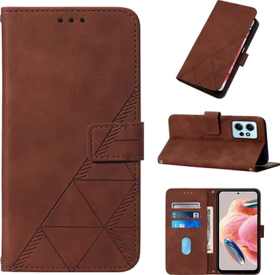 Produktbild von Hülle für Xiaomi Redmi Note 12 4G Prägung Flip Leder Kartenfächer Schutzhülle mit Ständer Braun