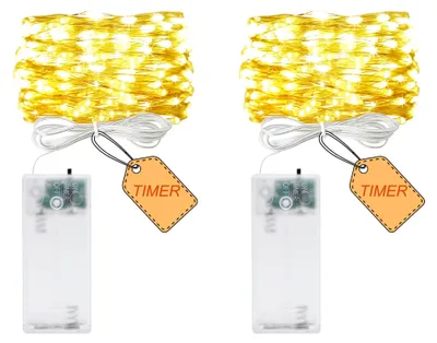 LED-Lichterkette 2 Stück, 20 LEDs, 2 m, Timer, warmweiß