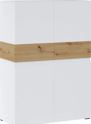Image de Commode Rimini Highboard 90x40x129cm sans poignées 4 portes couleur au choix,Blanc / Chêne Artisan