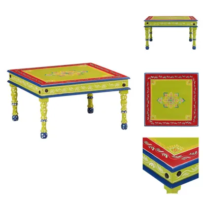 Imagen del producto de vidaXL: Mesa de centro verde, pintada a mano, de madera maciza de mango - Mesas de centro
