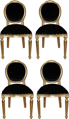 Produktbild von Casa Padrino Luxus Barock Esszimmer Set Medaillon Schwarz / Gold 50 x 52 x H. 99 cm - 4 handgefertigte Esszimmerstühle - Barock Esszimmermöbel