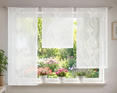 Produktbild von 3 Flächenvorhänge transparent mit Sherli-Muster Breite ca. 53 cm