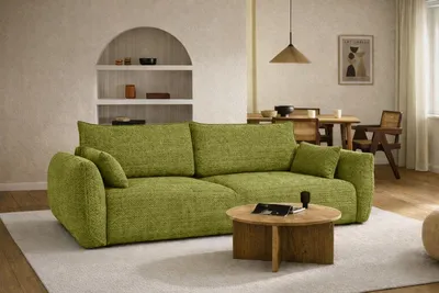 Produktbild von Kaiser Möbel Sofa mit Schlaffunktion und Bettkasten, Chenille-Stoff Flow, Olive, Zephira
