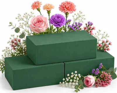 Image de Blocs d'éponge florale - Pour compositions de fleurs fraîches et séchées - 3 pièces - 14 cm x 8 cm x 4,3 cm