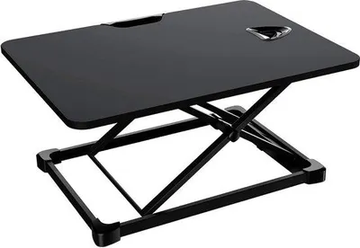 Produktbild von Unyqoos® höhenverstellbarer Sitz‑Steh-Tischaufsatz 65×47 cm für Laptop & Monitor, Gasfeder 5,5–40,5 cm, belastbar 8 kg, schwarz, klappbar